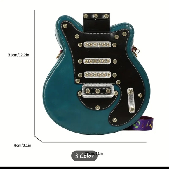 Guitar embellished pu leather guitar backpack/bag-turquoise main image 8